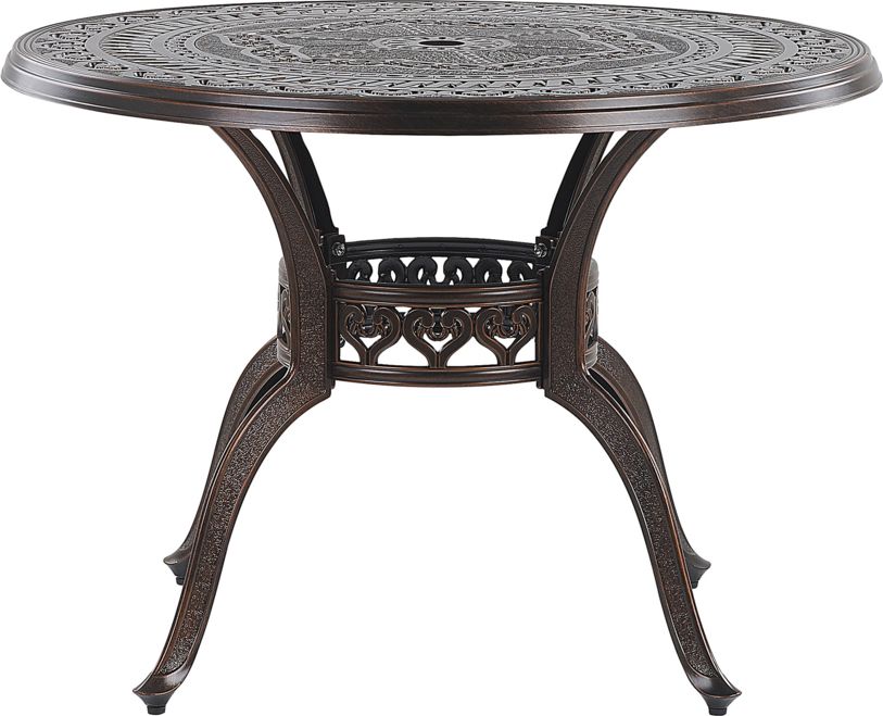 Beliani Stół ogrodowy metalowy 102 cm brązowy SALENTO