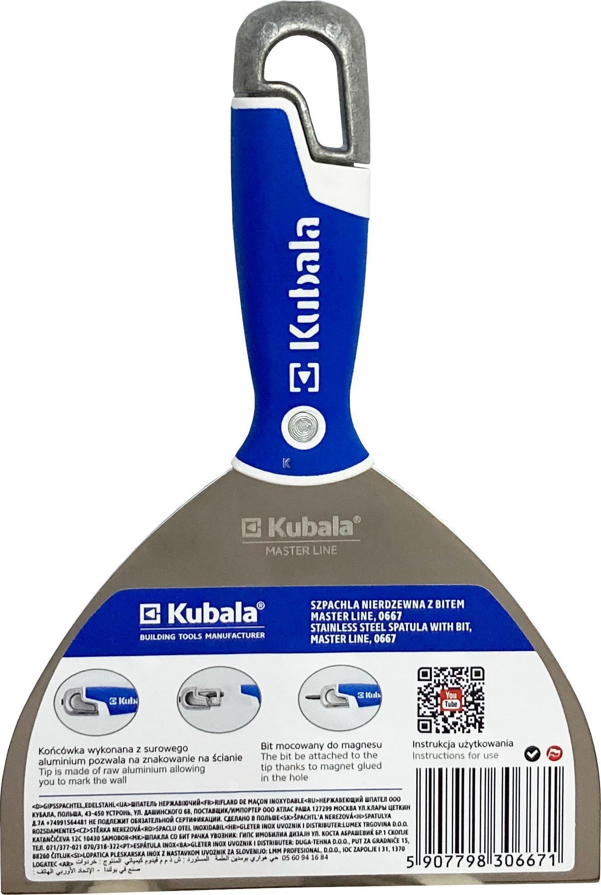 Kubala Stainless steel steel putty with a twist head built into the handle 150 mm. Master Line