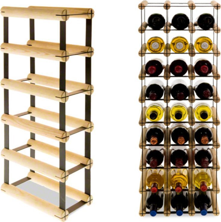 Wamar-Sosenka Regał na wino Stojak na 5 Butelek Szklanych/ PET RW-8/ 1x5 Surowy Naturalny Metal + Drewno RW-8-1X5-5