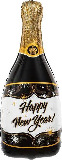 PartyPal Balon foliowy Szampan Happy New Year Czarny 100cm x 49cm one size