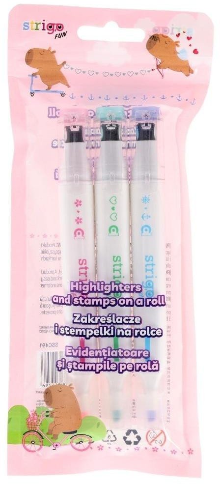 Strigo Zakreślacze i stempelki na rolce 2w1 3szt