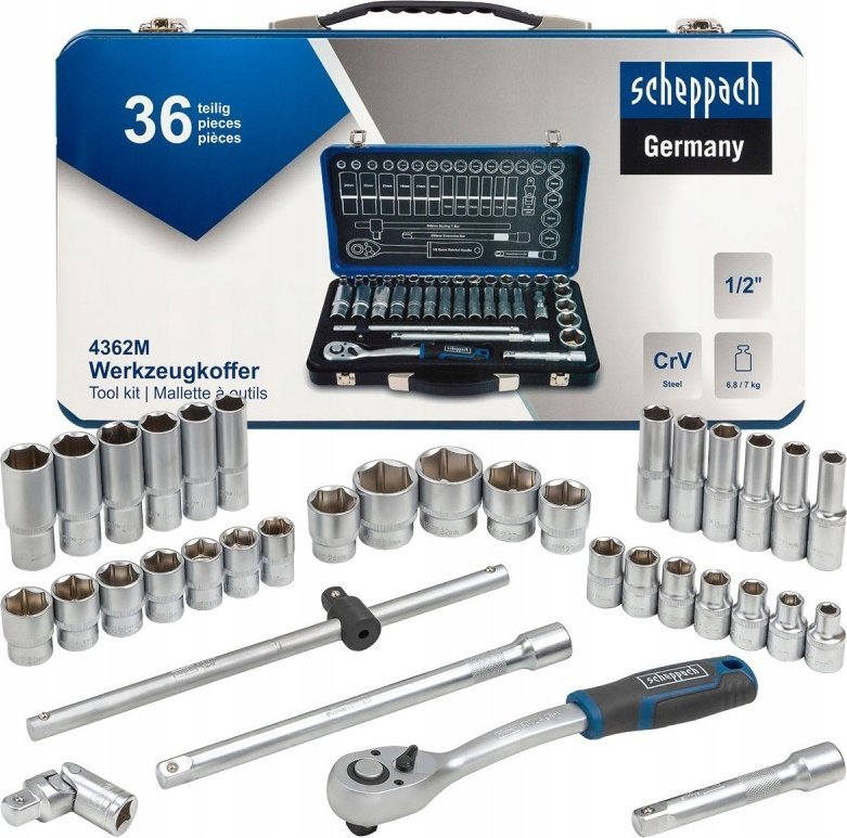 Zestaw narzędzi Scheppach Zestaw narzędzi 1/2" 36el. (8-32mm) (6-kątnych)