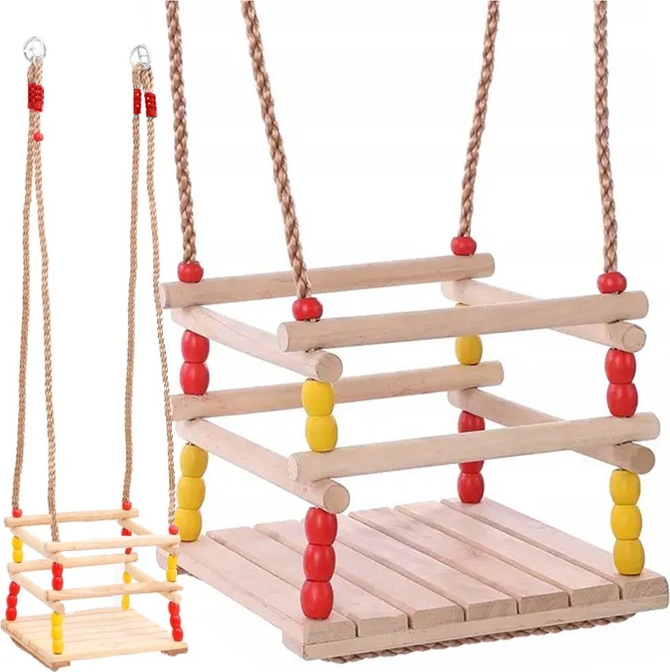 Verk Huśtawka ogrodowa dla dzieci fotel bujak barierka drewniana do ogrodu domu Huśtawka ogrodowa dla dzieci fotel bujak barierka drewniana do ogrodu