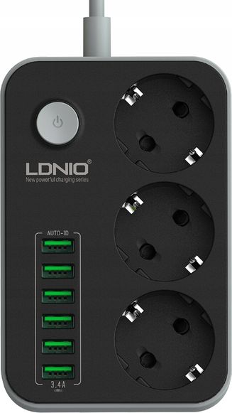 Listwa zasilająca LDNIO przeciwprzepięciowa 3 gniazda 1.6 m czarno-szara (SE3631)