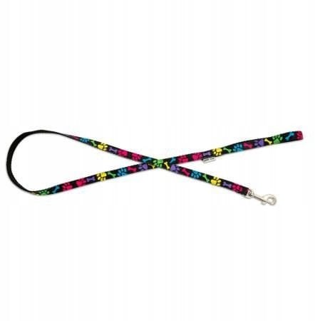 Smycz dla psa, kolorowe �apki, ta�ma polipropylenowa, 16mm/120cm