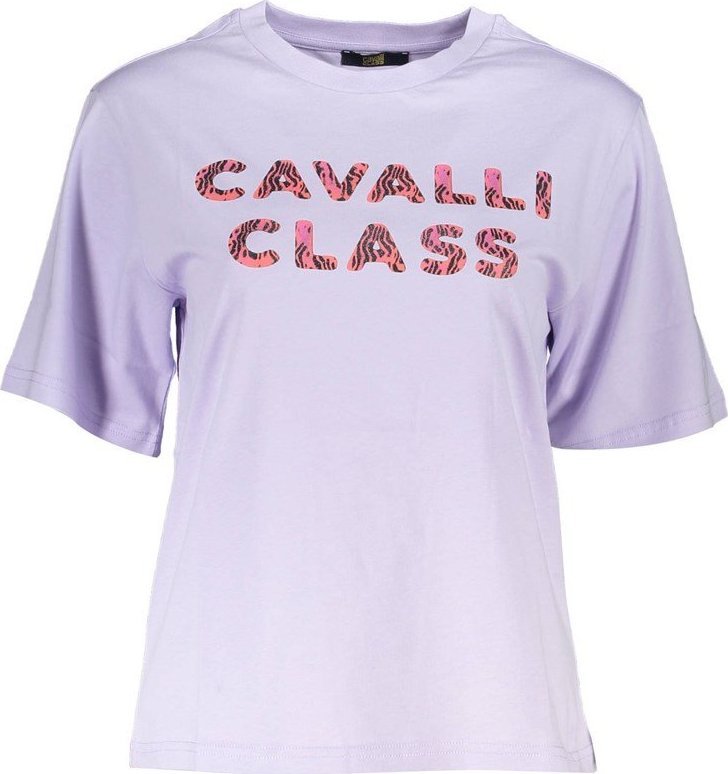 Cavalli Class CAVALLI CLASS FIOLETOWY T-SHIRT DAMSKI Z KRÓTKIM RĘKAWEM XL