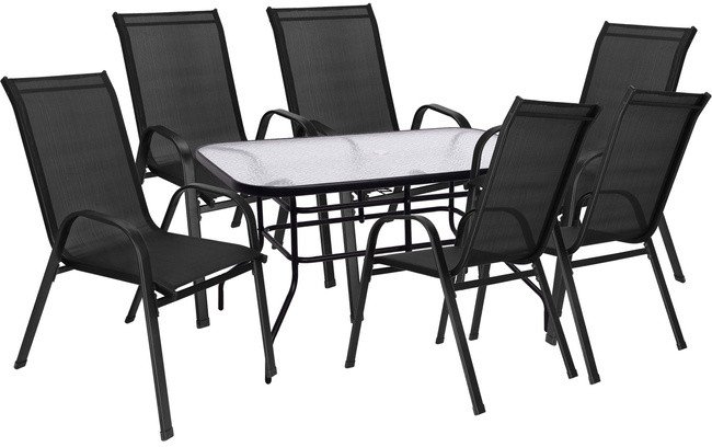 Meble ogrodowe 6 krzeseł, stół ze szkłem hartowanym zestaw na taras czarny UNIWERSALNY