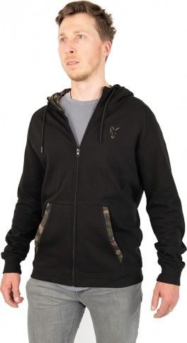 Fox Fox LW Black/Camo Print Zip Hoody L - bluza wędkarska z kapturem, rozpinana