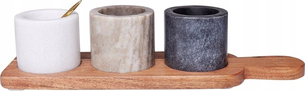 Beliani Zestaw 3 miseczek z marmuru z łyżeczką i tacą wielokolorowy PATRAS