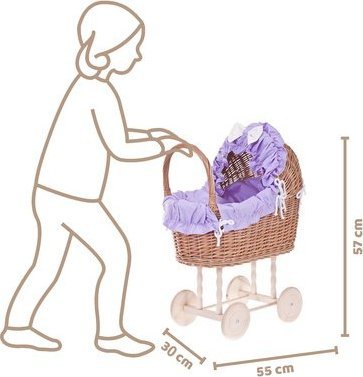 WickerPL LULU WIKLINOWY WÓZEK DLA LALEK Z POŚCIELĄ 55X30 H67 CM