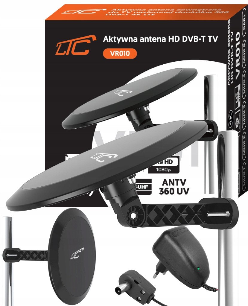 AKTYWNA ANTENA ZEWNĘTRZNA DO TV NAZIEMNEJ DOOKÓLNA 360 DVB-T 4K LTE MUX-8