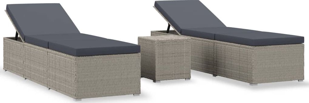 vidaXL 3-częściowy zestaw leżaki ze stolikiem polirattan szare VidaXL