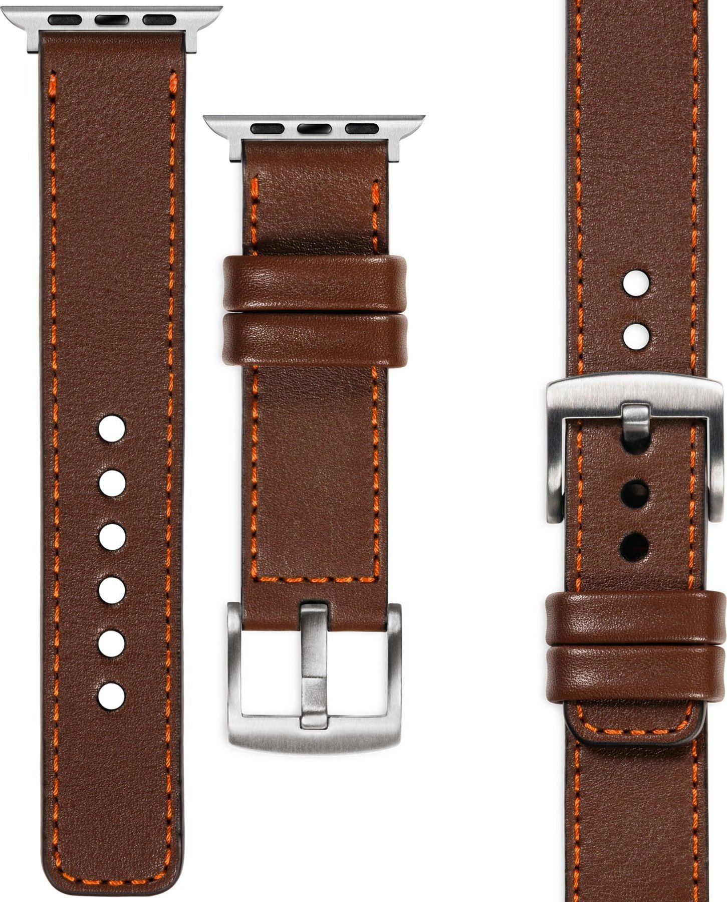 moVear moVear Prestige C1 Skórzany pasek 24mm do Apple Watch 8 / 7 / 6 / 5 / 4 / SE (45/44mm) & Ultra (49mm) | Ciemnobrązowy, ciemnopomarańczowe przes