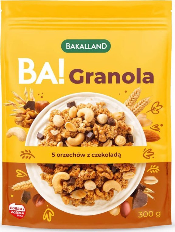 bakalland BAKALLAND BA! Granola 5 Orzechów Z Czekoladą 300g PŁATKI ŚNIADANIOWE