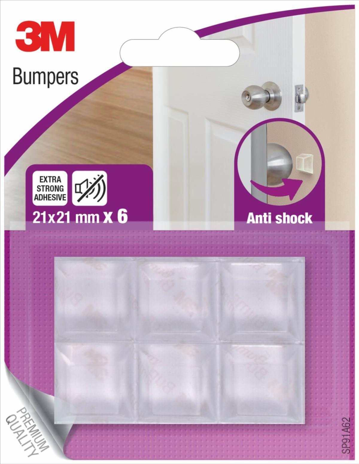 Odbojniki wygłuszające SCOTCH, samoprzylepne, kwadrat, 21x21mm, 6 szt., przezroczyste