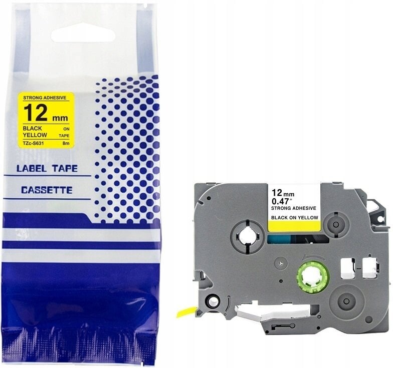 Taśma BROTHER TZE-S631 12mm x 8m czarny na żółtym zamiennik