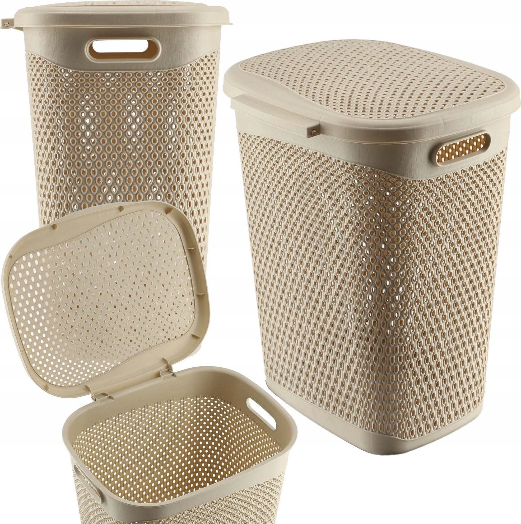 Kosz na pranie Kadax KADAX Kosz Na Pranie Bieliznę Z Pokrywą Pojemnik Duży 55L Beżowy