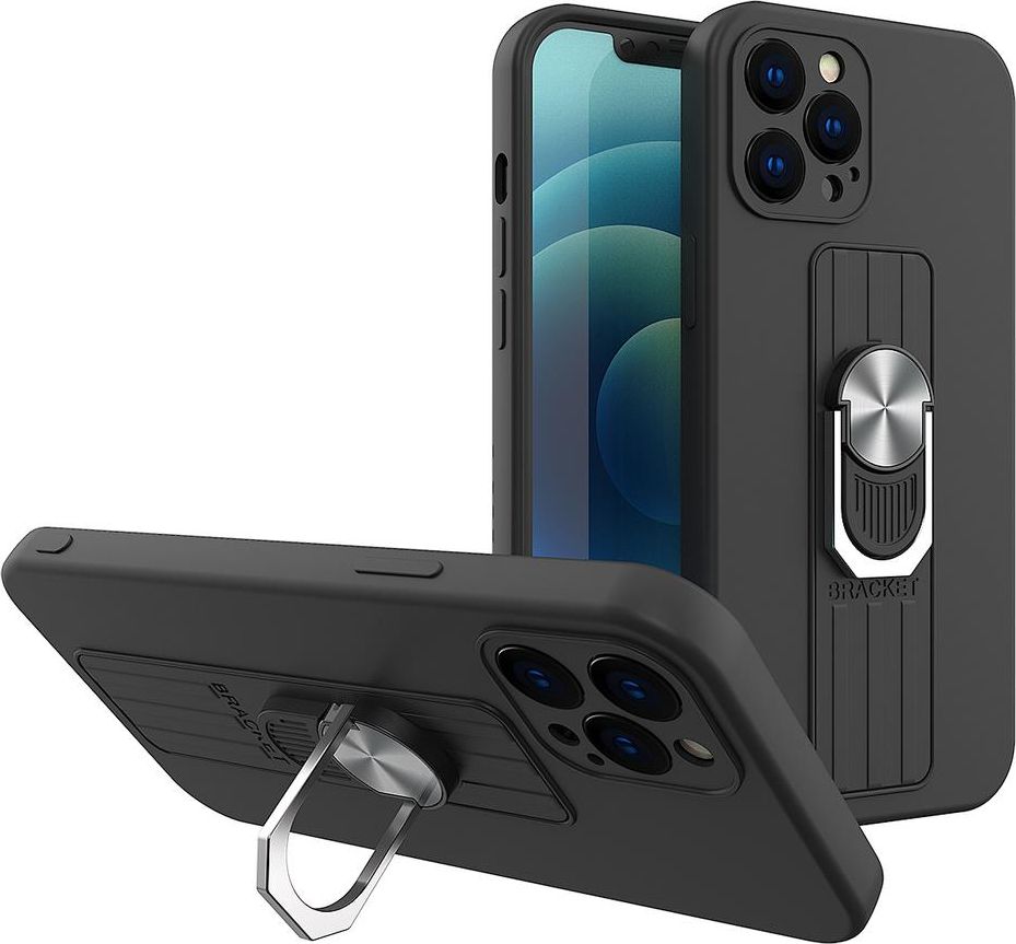 Hurtel Ring Case silikonowe etui z uchwytem na palec i podstawką do iPhone 13 mini czarny