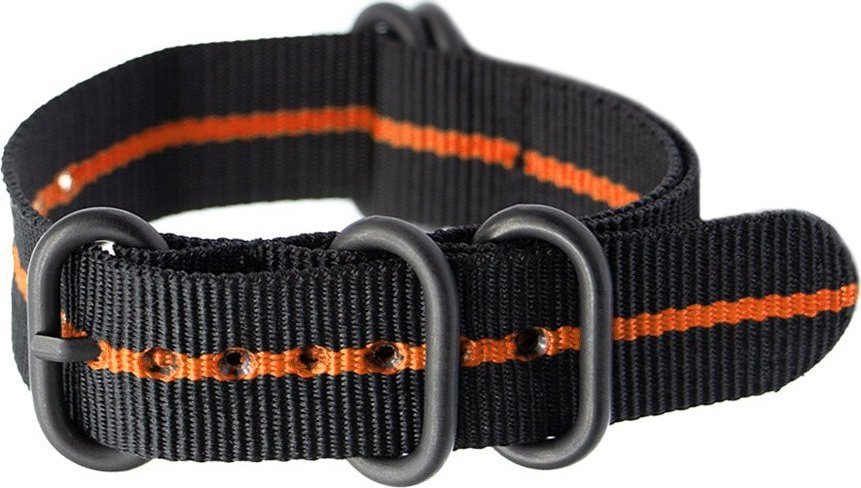 Pasek N01 NATO parciany do zegarka - czarny/pomarańczowy (wąski) - 20mm