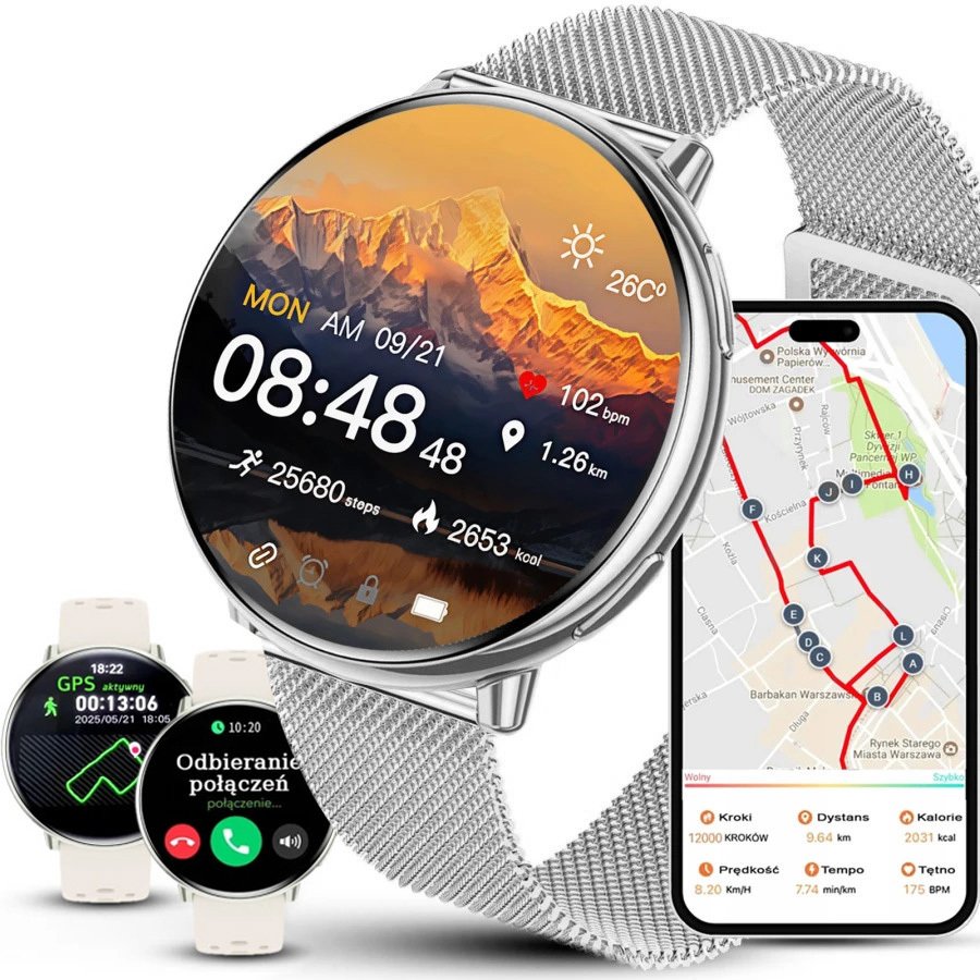 Zegarek damski SMARTWATCH F50-GPS- beżowy PROF z dwoma paskami