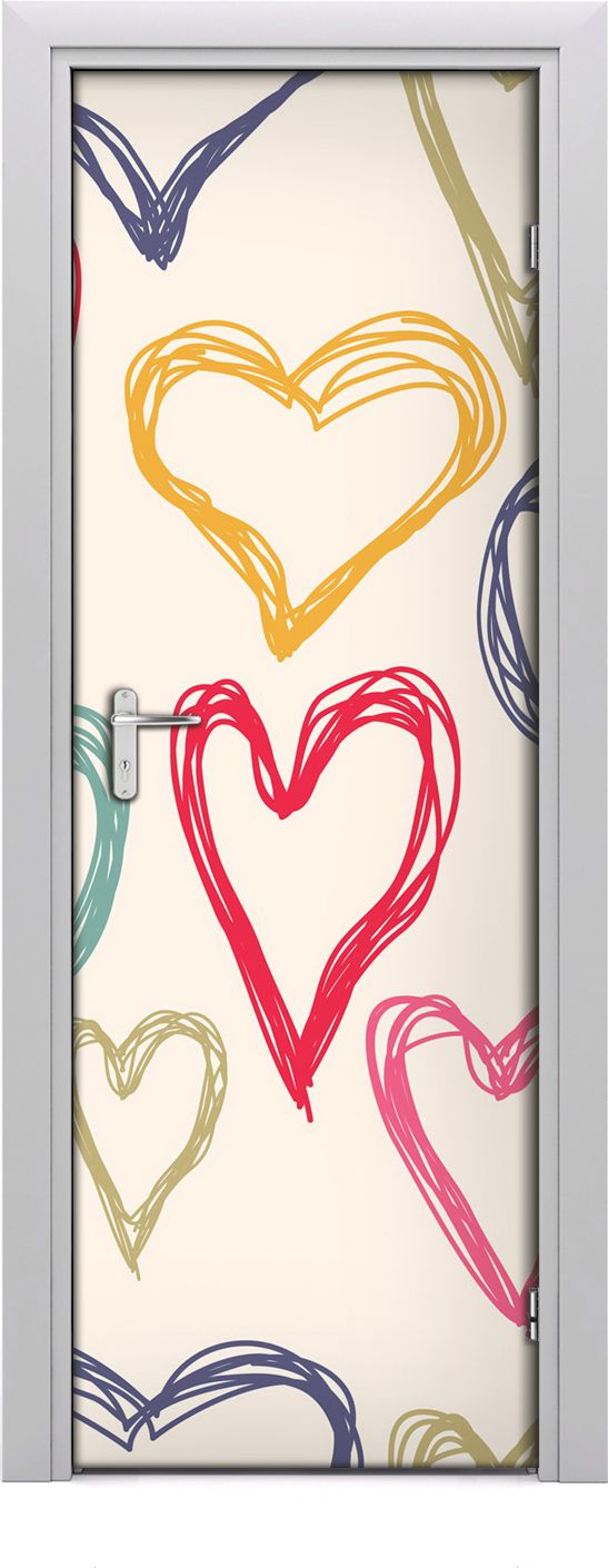 Tulup Fototapeta samoprzylepna na drzwi 75 x 205 cm kolorowe serca
