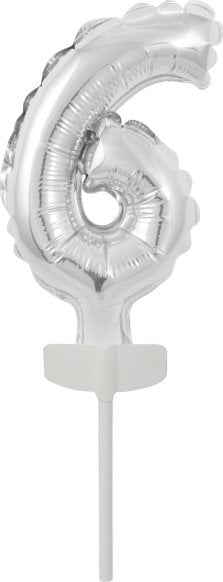 AMSCAN Balon foliowy mini cyfra 6 srebrna 7x12cm