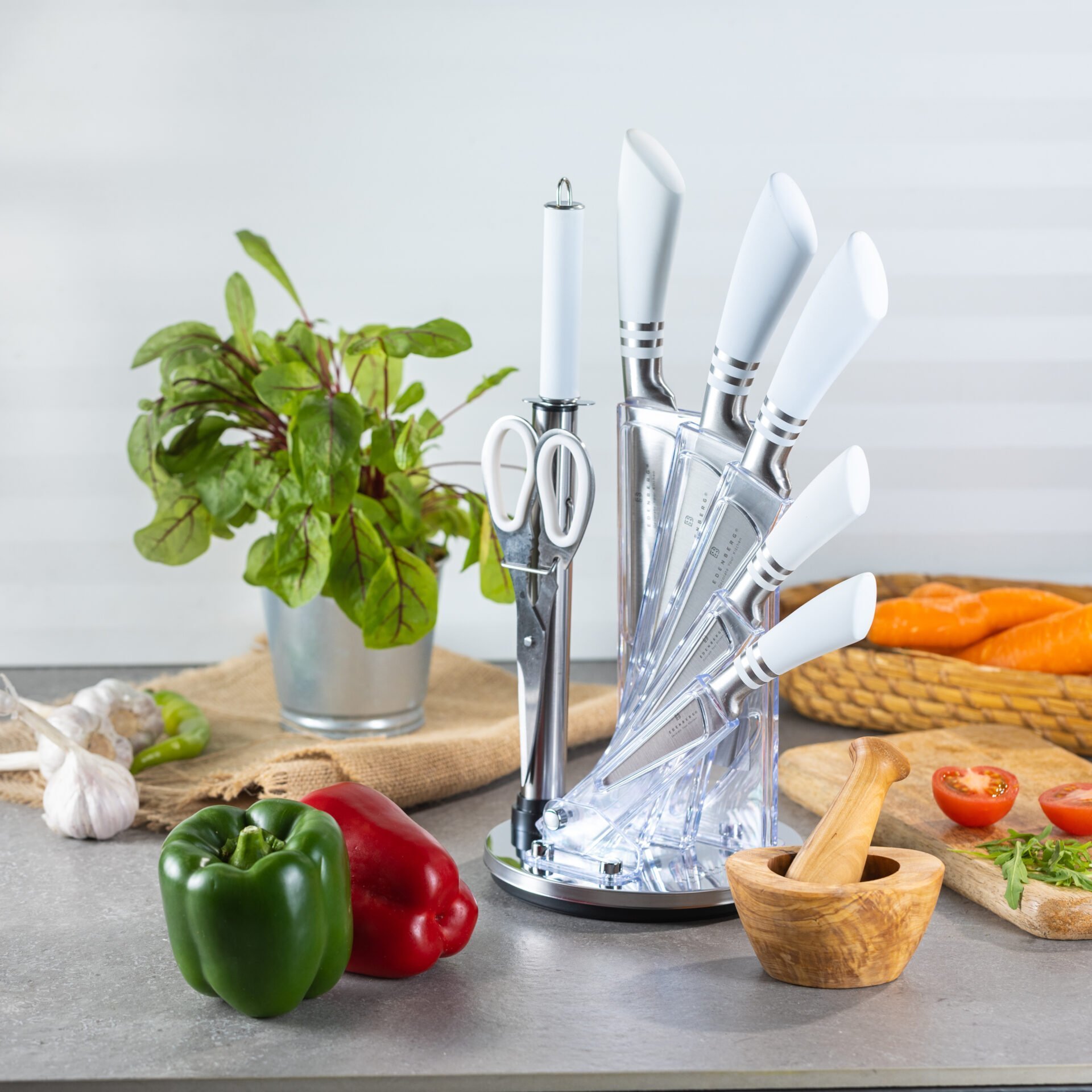 Edenberg Nóż zestaw 8-el. Edenberg EB906 inox/white stojak
