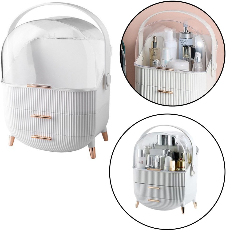 Organizer Na Kosmetyki Otwierana Porywa Transparentna Dwie Szuflady Biały