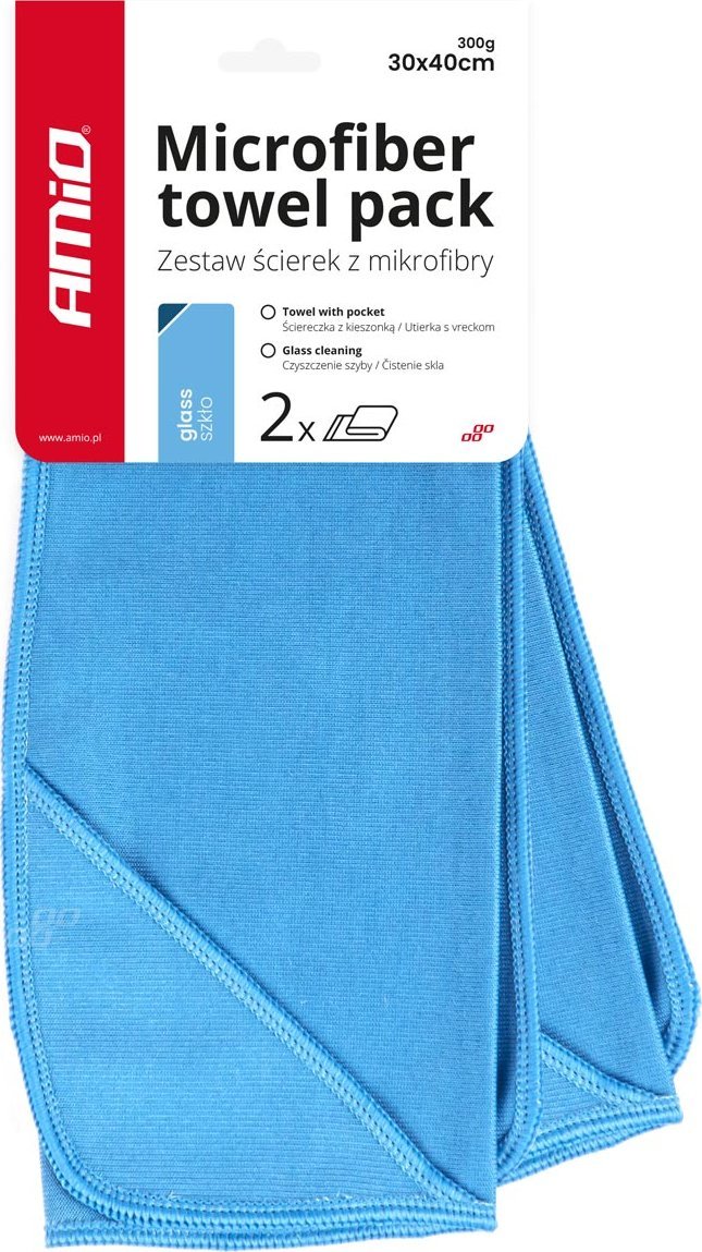 AMiO Ściereczka mikrofibra do mycia czyszczenia szyb okien luster 30x40 cm 2 sztuki amio-03732