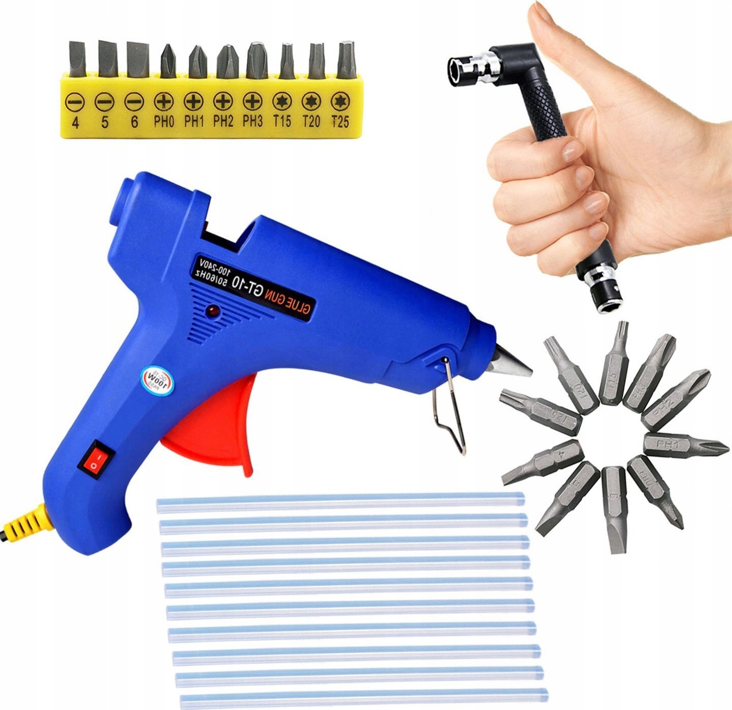Pistolet do kleju Rosfix PISTOLET NA GORĄCO 100W KLEJ 10X + WKRĘTAK + BITY