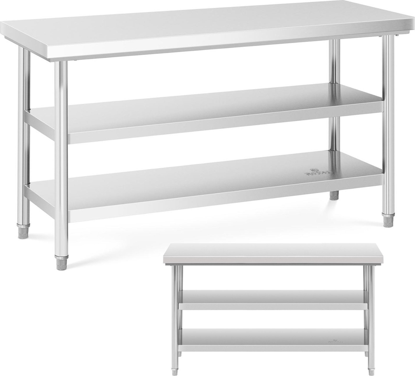 Royal Catering Stół blat roboczy stalowy nierdzewny z 2 półkami 150x60cm Stół blat roboczy stalowy nierdzewny z 2 półkami 150x60cm