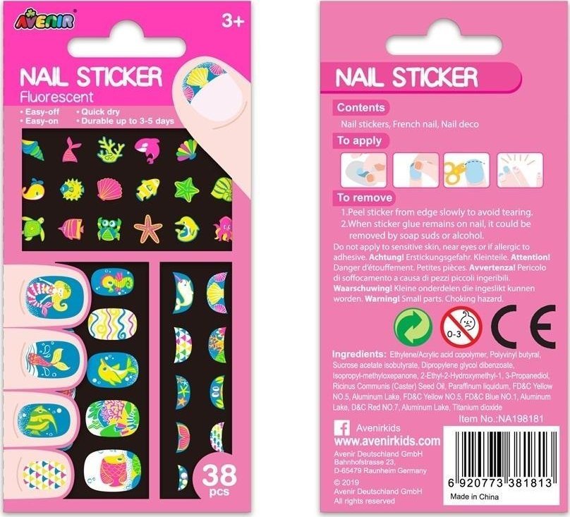 Avenir Naklejki na paznokcie Fluo - Pod wodą 38 szt.