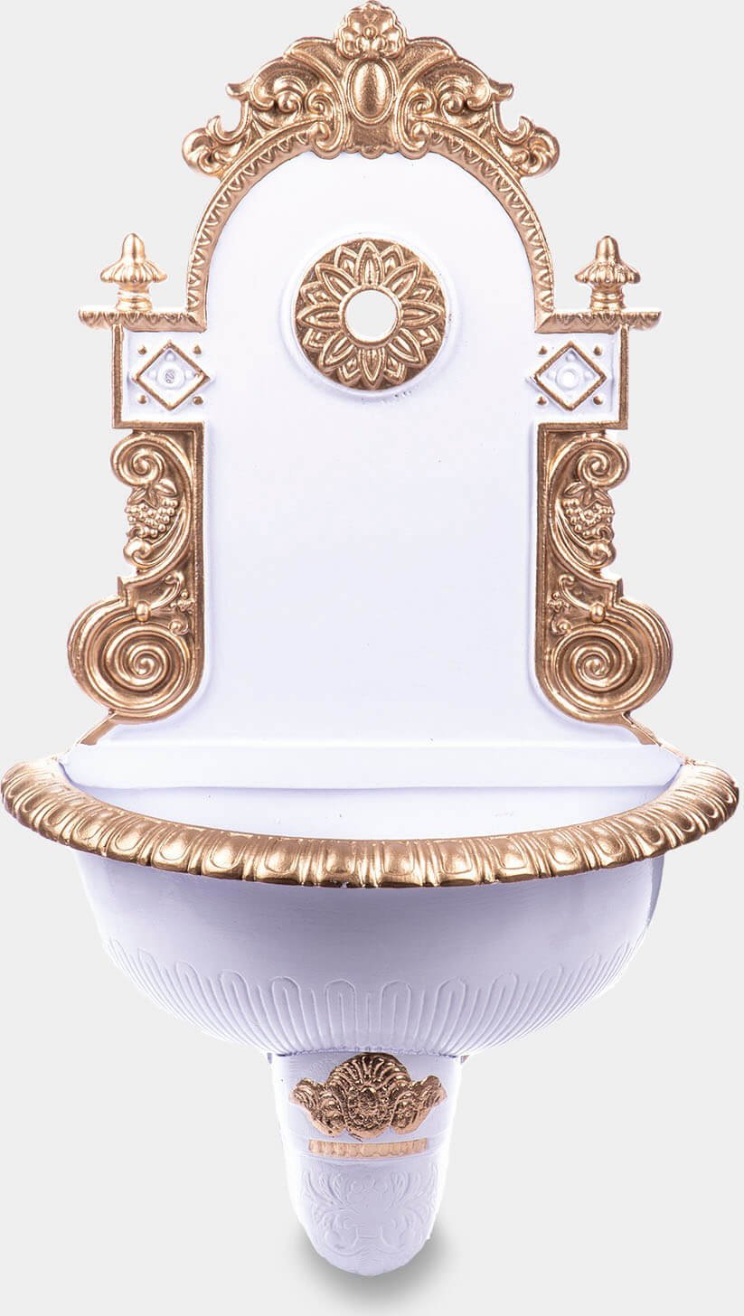 rzezbyzbrazu Zlew Ogrodowy Wylewka Ścienna z Mosiężnym Kranem Biało-Złoty