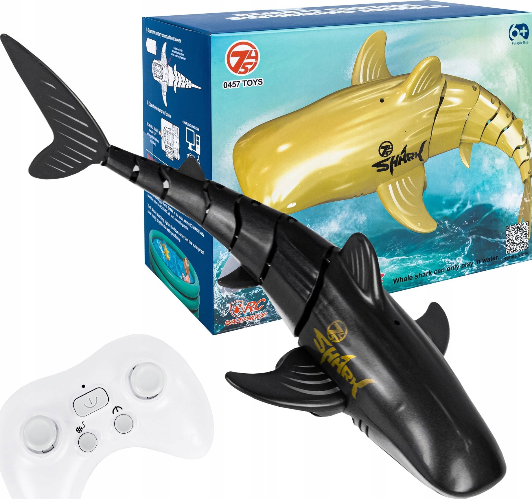 Zdalnie Sterowany Rekin Pływający Rc Duży Ryba Do Wanny Whale Shark + Pilot