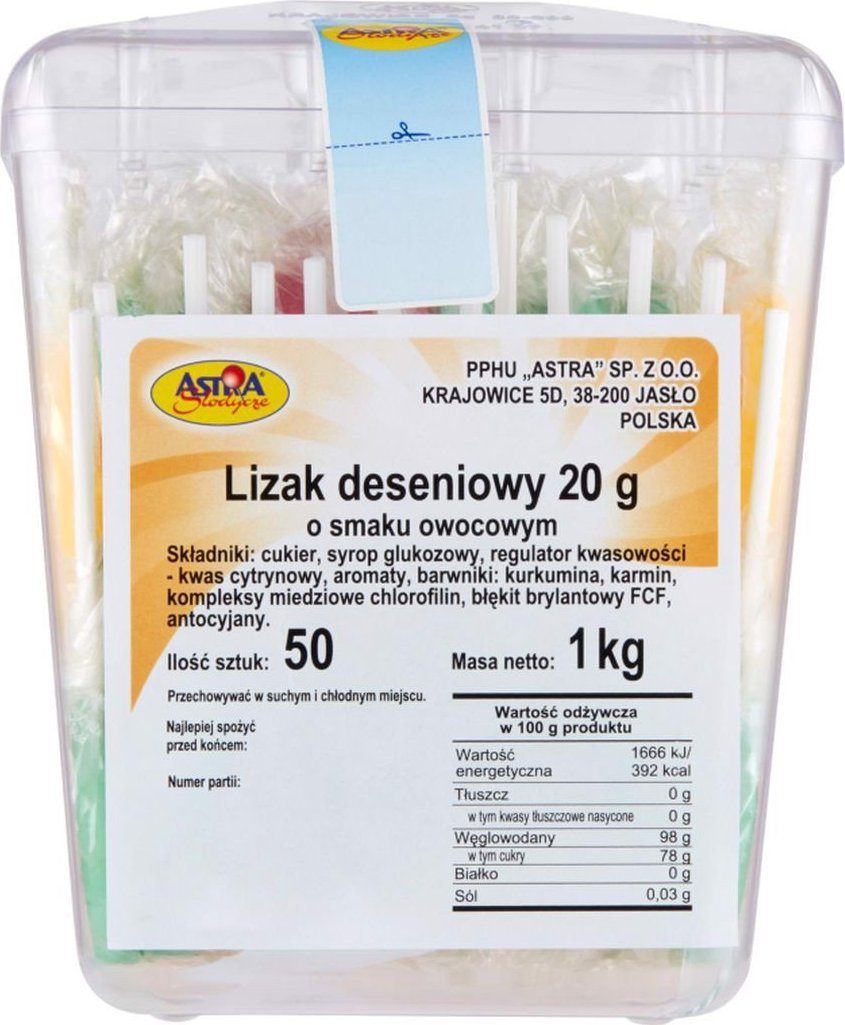 Astra Lizak deseniowy o smaku owocowym 1 kg (50 x 20 g)