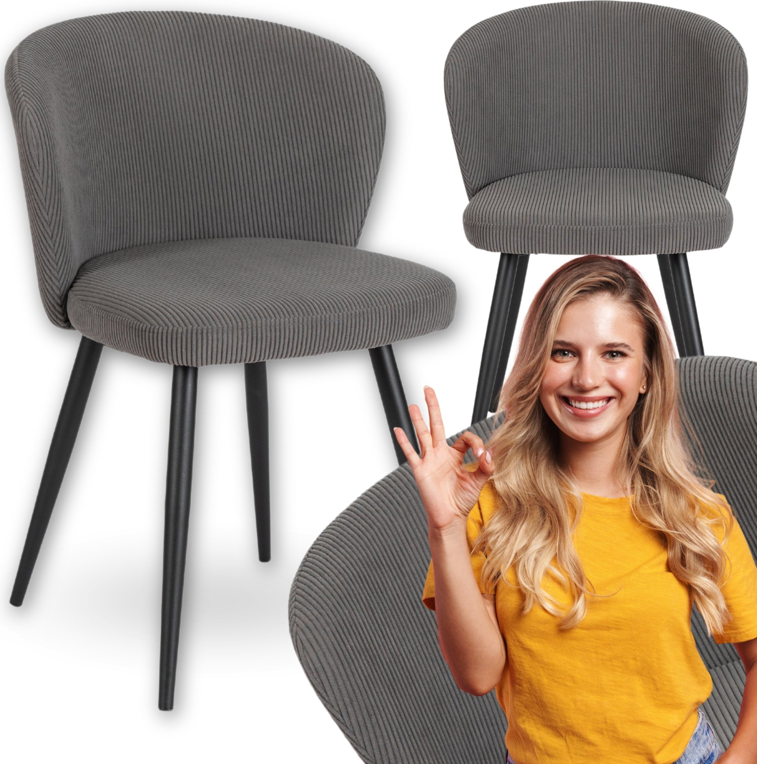 Krzesło Tapicerowane HAILEY Popiel Do Salonu Jadalni Kuchni Sztruks