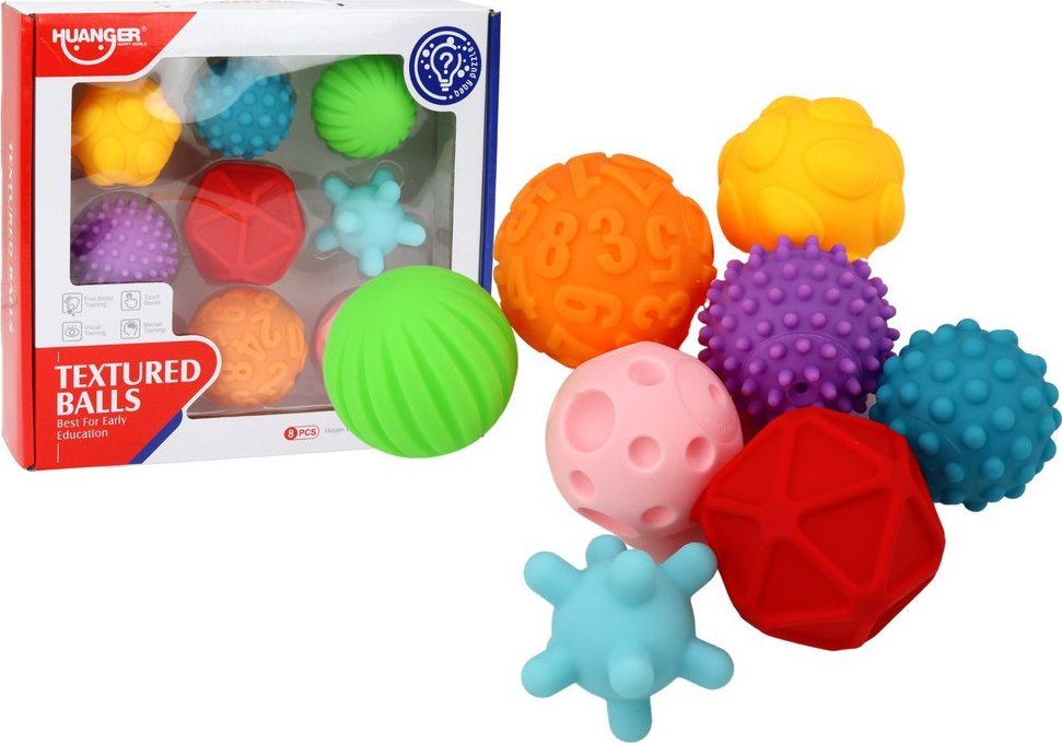 Zestaw Piłeczek Sensorycznych Różne Tekstury 8 Sztuk Kolorowe