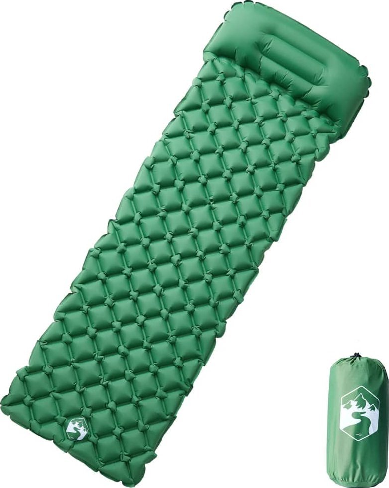 vidaXL Materac kempingowy z poduszką, 1-osobowy, zielony
