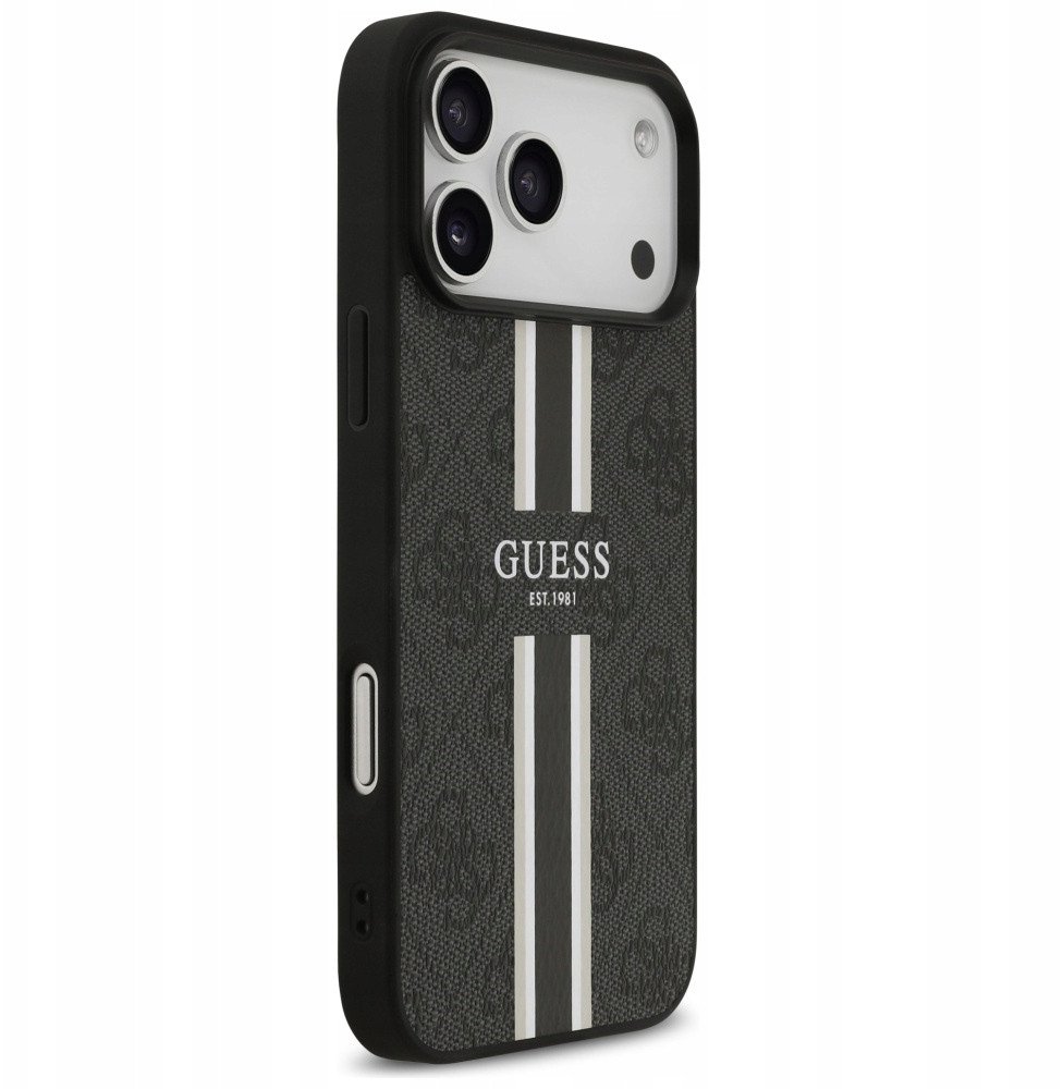 Guess Etui 4G Printed Stripes MagSafe do iPhone 17 Pro Max czarny