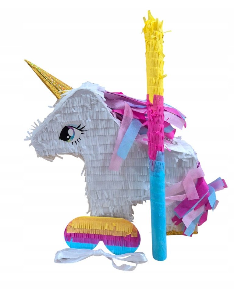 Pinata Unicorn Jednorożec z Kijem i Opaską na Oczy / Duża 31x31cm / Piękna
