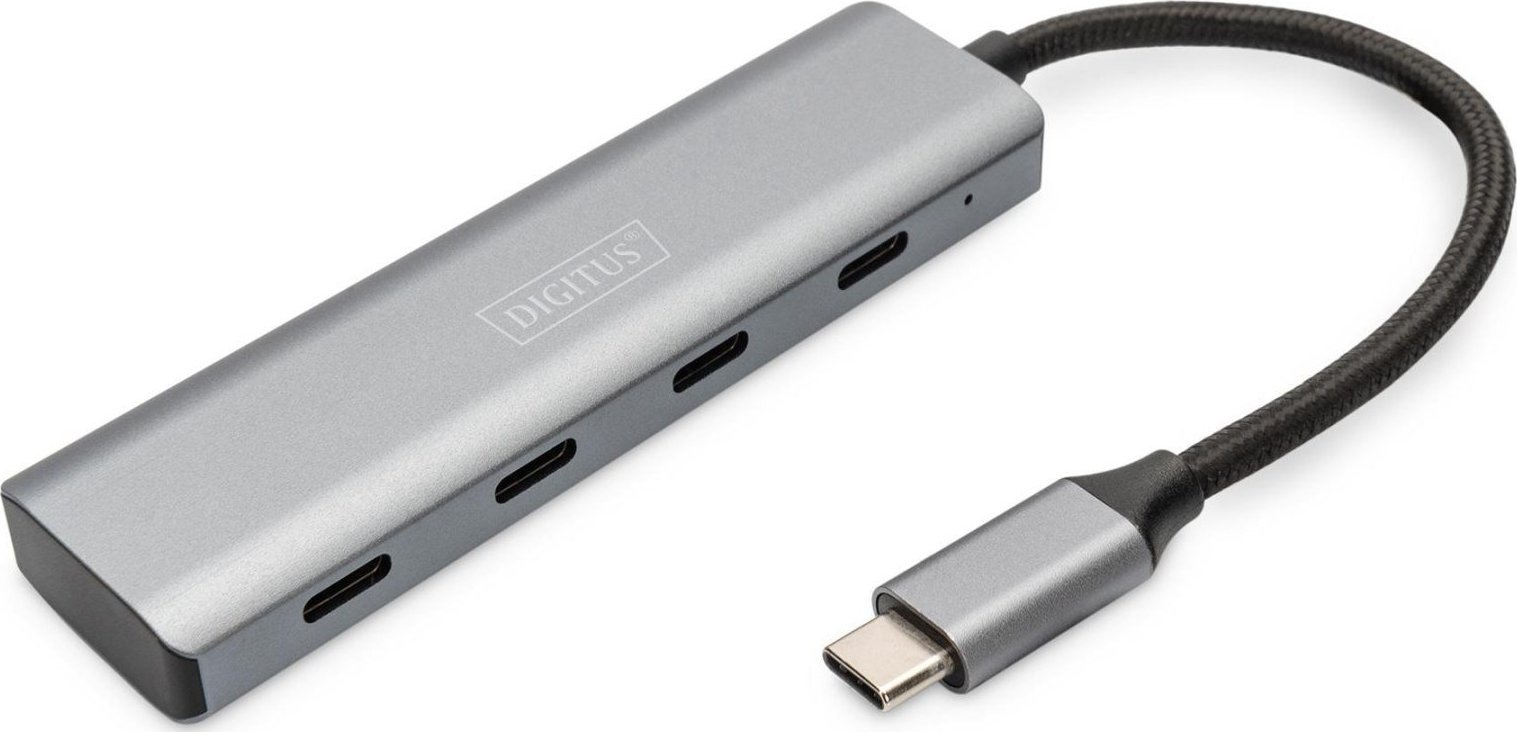 HUB USB Digitus DIGITUS USB-C-Hub 4-Port 3.1->4xC3.1 integr. Kabel silber
