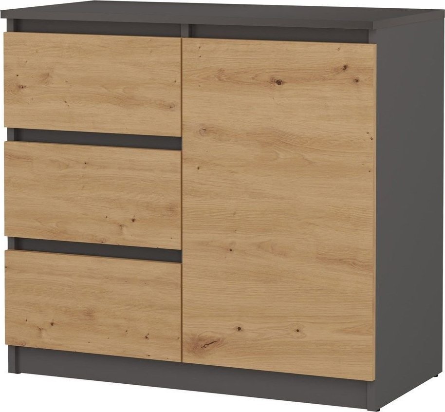 Topeshop Komoda z szufladami, 1D3S, 80x40x75 cm, antracyt, dąb artisan, mat