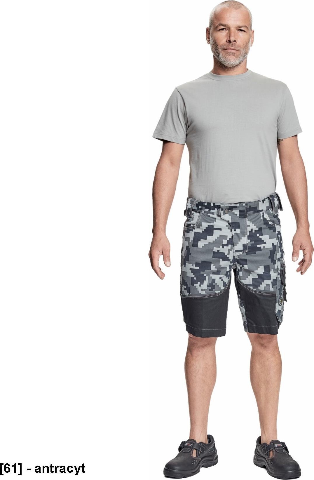 CERVA NEURUM CAMOUFLAGE szorty - męskie szorty robocze, 6 kieszeni, elastyczny materiał Trifibetex z nadrukiem moro, odblaski - antracyt 62
