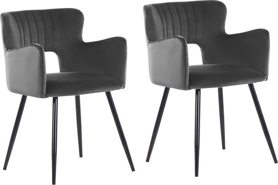 Beliani 2 krzesła do jadalni welurowe ciemnoszare SANILAC