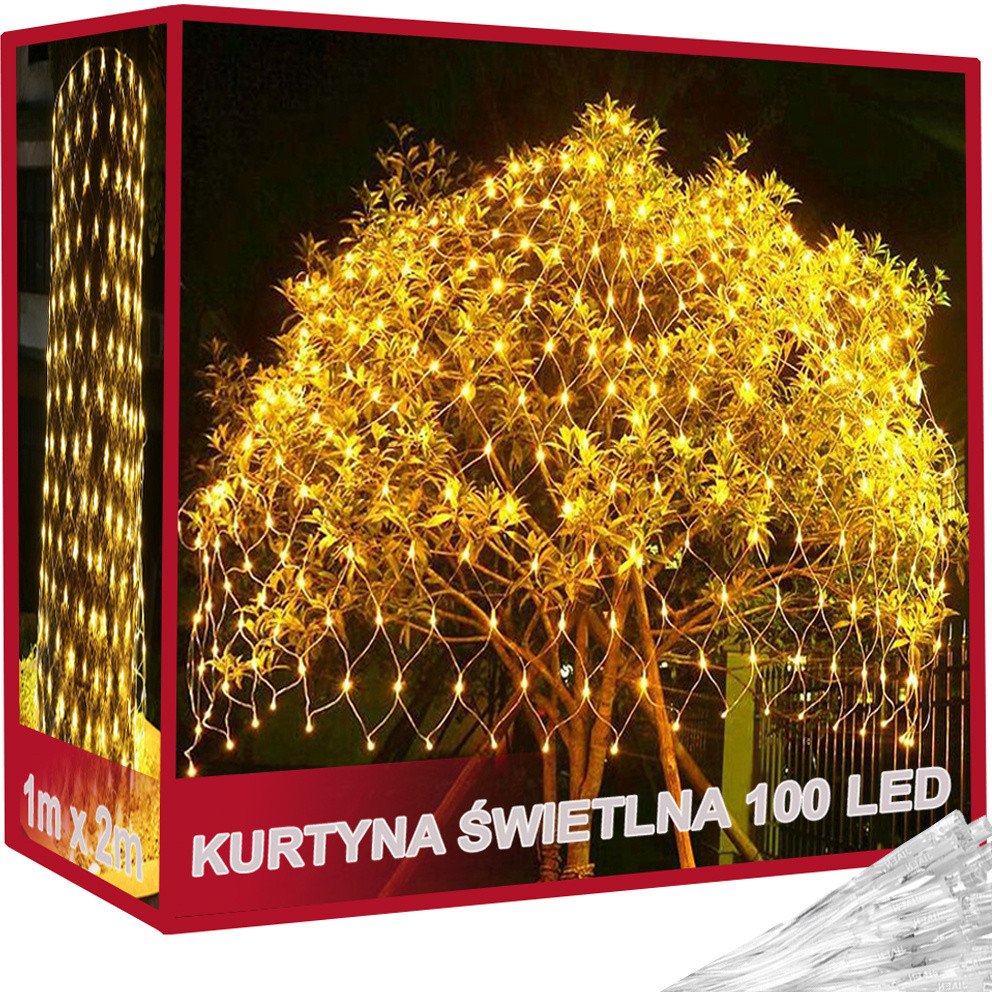 Siatka świetlna kurtyna 100 led lampki święta zewnętrzne biała ciepła 1x2m