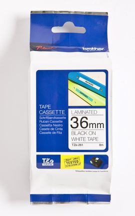 Brother Taśma laminowana do P-touch, Brother TZE-261 36mm biała / czarny nadruk