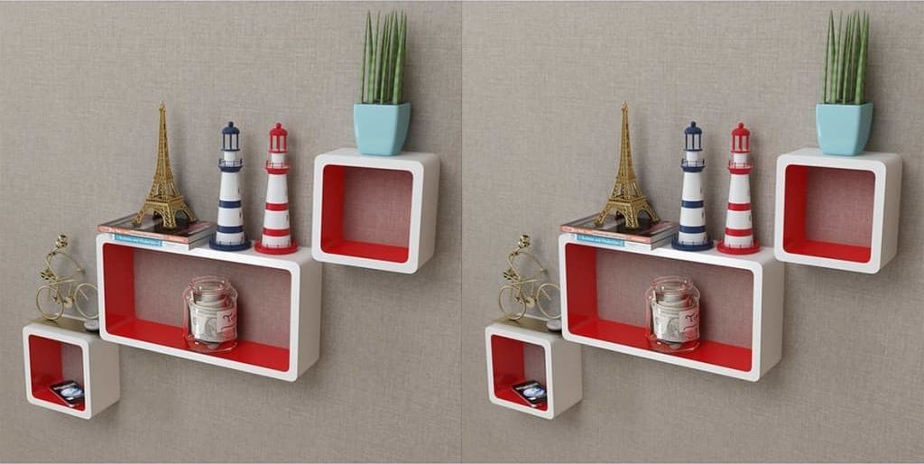 vidaXL Półki ścienne kostki, 6 szt., biało-czerwone