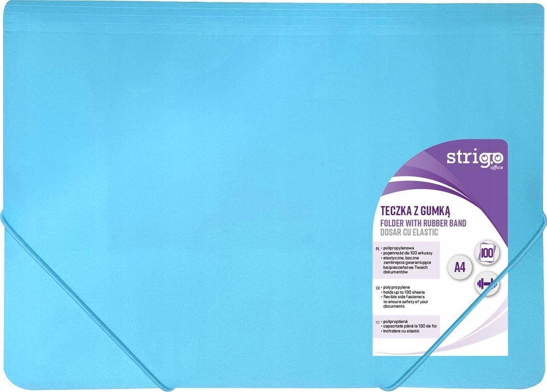 Teczka z gumką A4 PP neon niebieska STRIGO