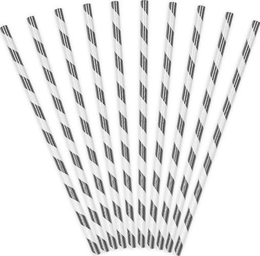 Party Deco Słomki papierowe do picia w paski, srebrne, 19,5cm, 10 szt. uniwersalny