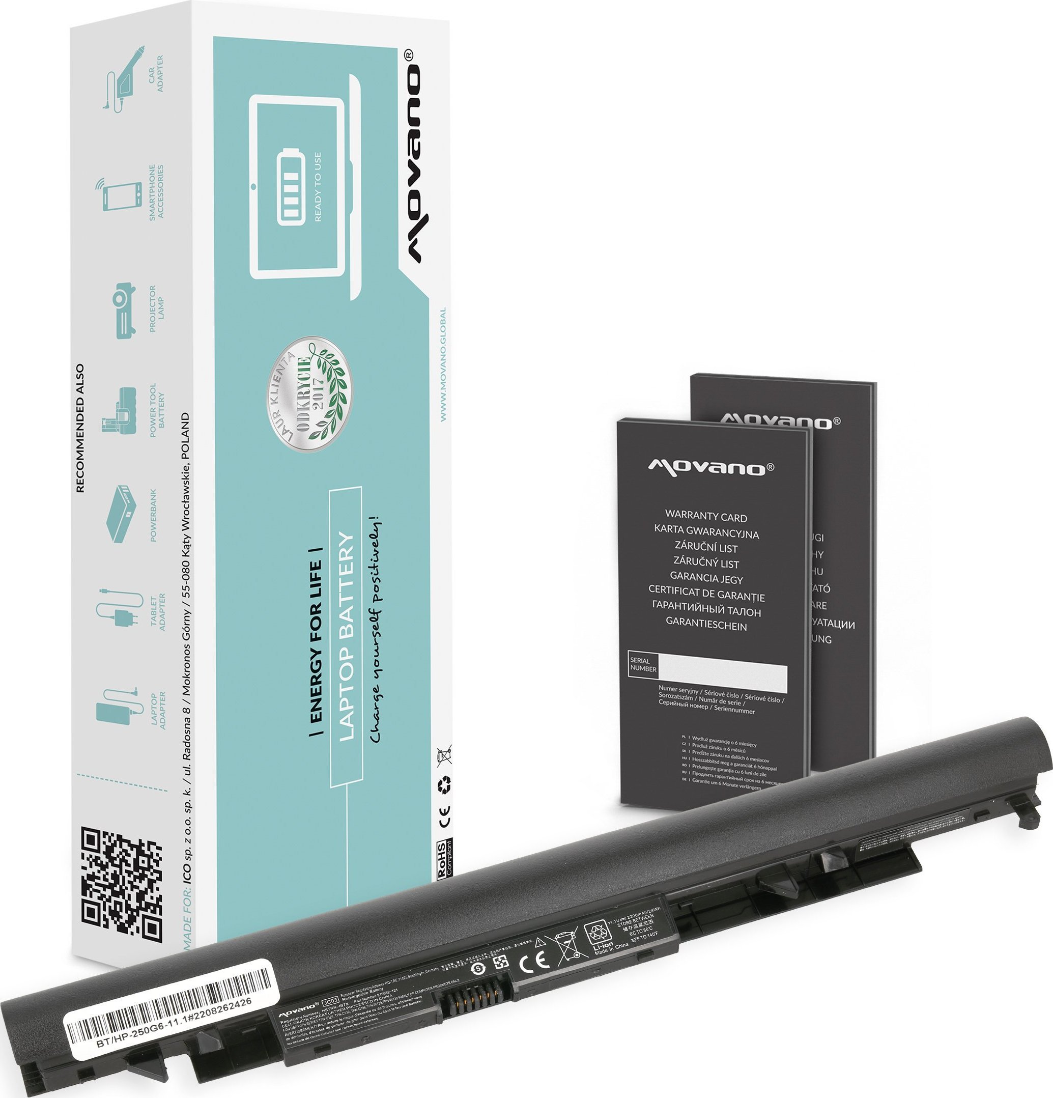 Bateria Movano Bateria JC03 JC04 do HP 240 250 255 258 G6 11,1V